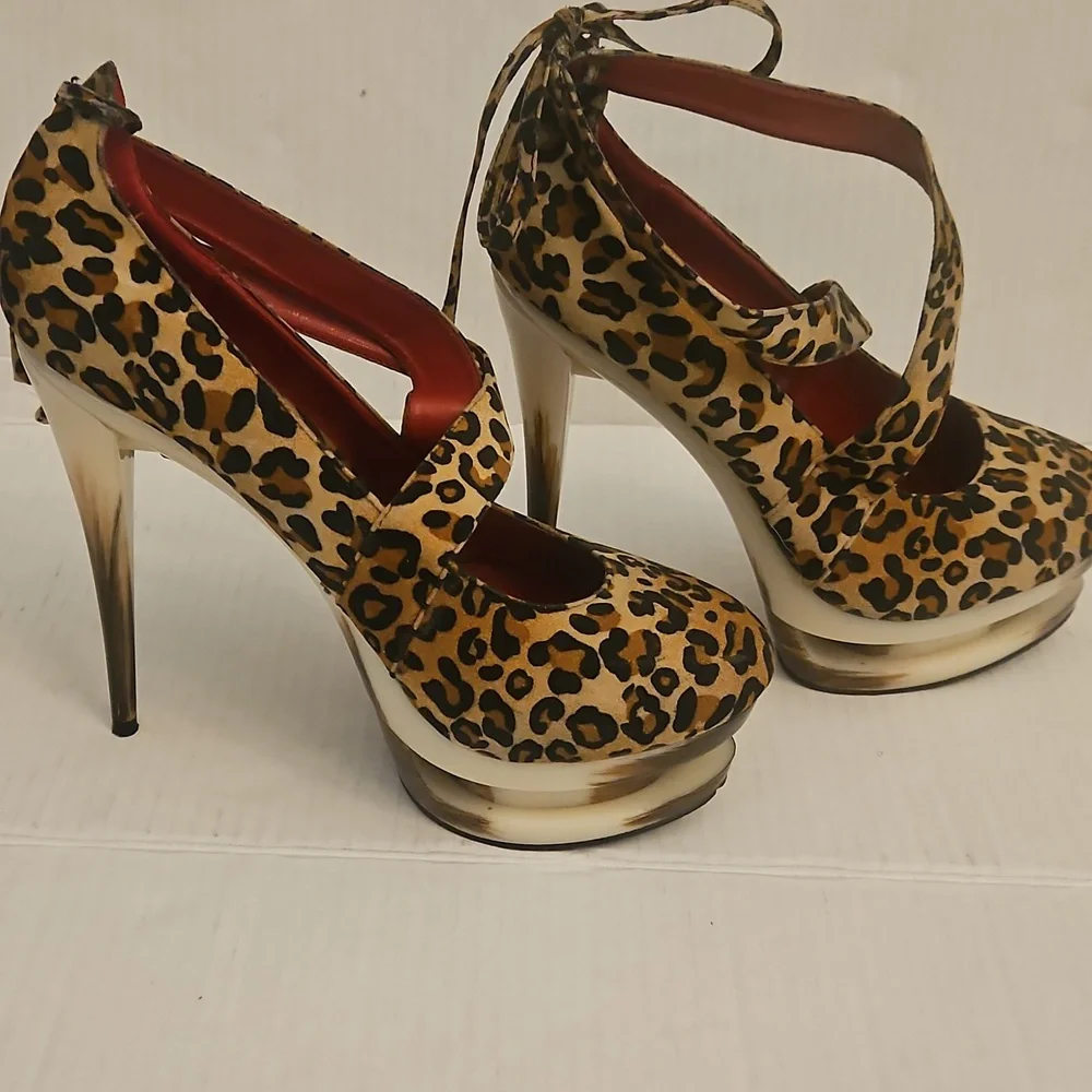 👣PRIVILEGED 😽 Leopard Stilletto Platform "STRIPPER " Heels S 9 - Picture 5 of 8